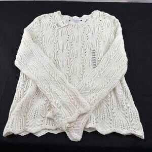 Worthington Essentials Off White Crochet Sweater X-Large 100% Cotton